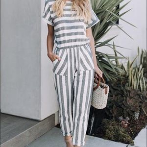 Orange Creek Grey and White Jumpsuit